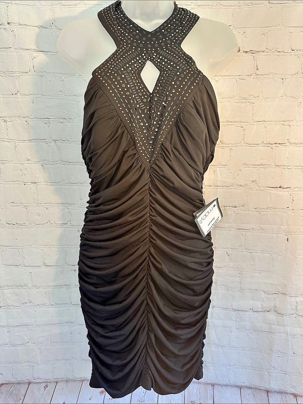 Crystal Doll from Macy’s Nwt Embellished Ruched Midi Dress in Black Size 13